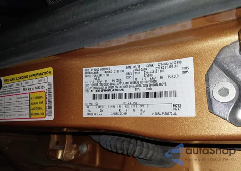 2019 Ford Ranger Lariat z USA, uszkodzony, nr VIN 1FTER4FH6KLA30928